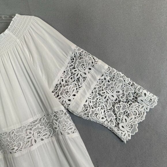 Chicos Blouse Womens Sz Medium White Floral Lace 3/4 Sleeve Round Neck Pullover - Picture 15 of 16